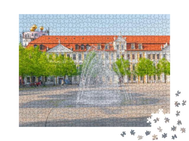Puzzle 1000 Teile „Großer Platz mit Springbrunnen am Dom, Magdeburg, Deutschland“