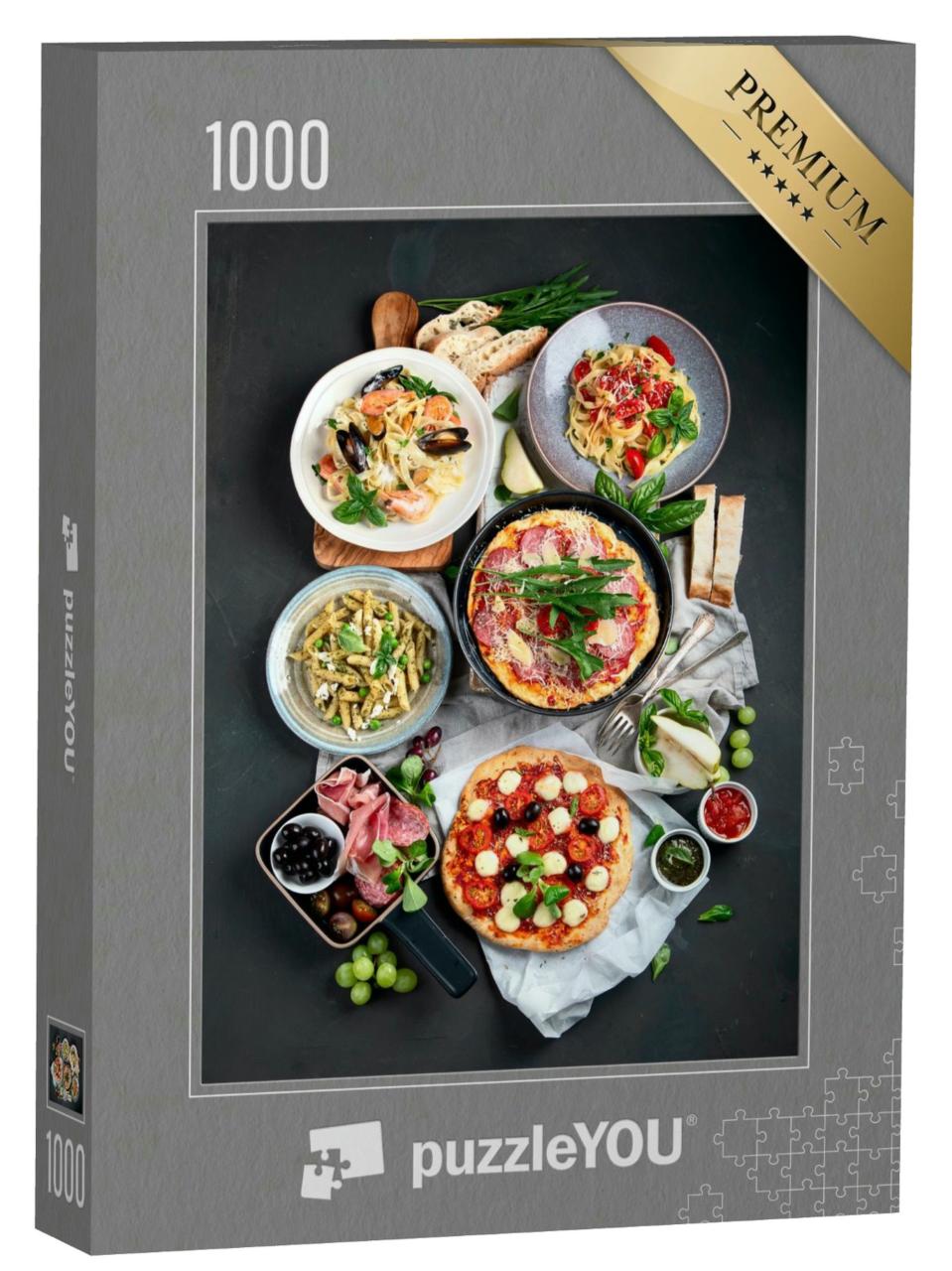 Puzzle 1000 Teile „Italienische Küche: Pizza, Pasta, Antipasti“