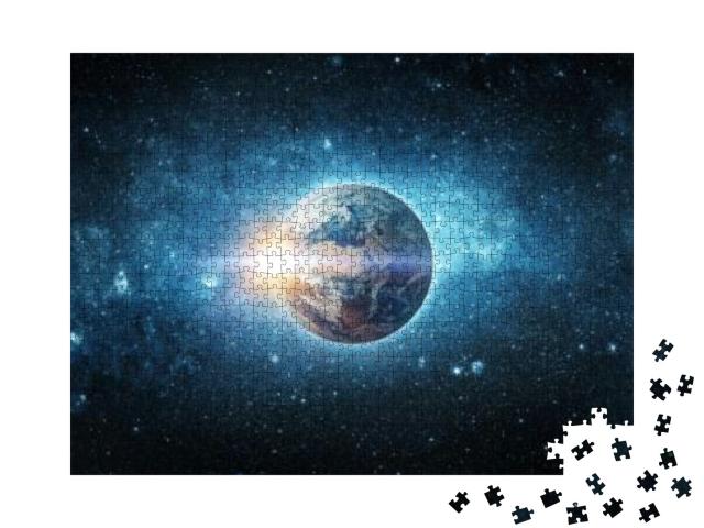Puzzle 1000 Teile „Panoramablick auf Erde, Sonne, Sterne und Galaxie“