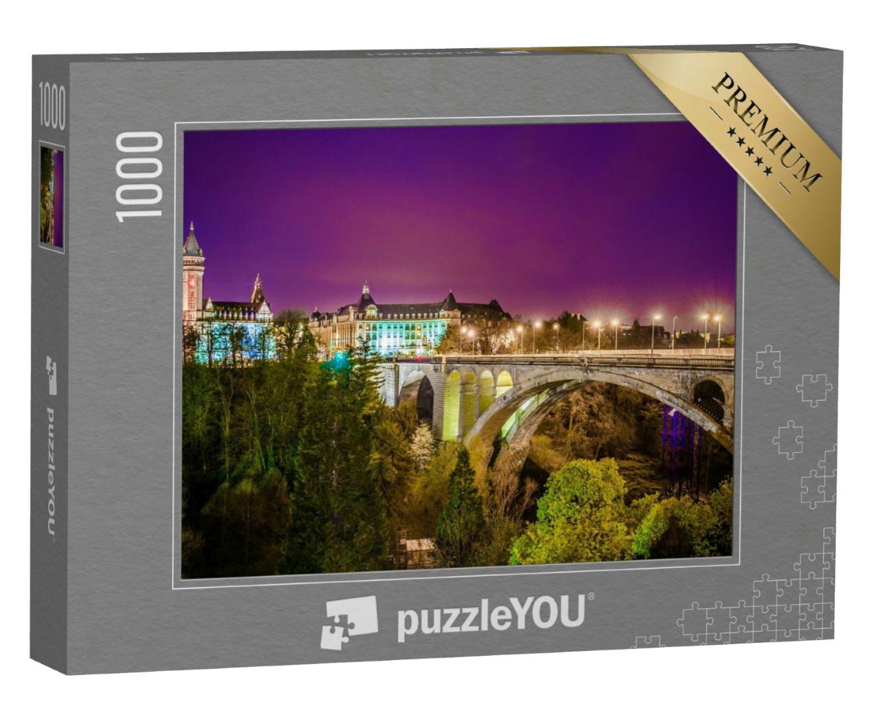 Puzzle 1000 Teile „Nachtansicht über der Brücke zum Place de Metz, Luxemburg“