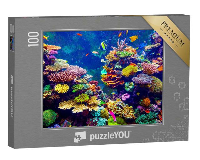 Puzzle 100 Teile „Singapur Aquarium: Korallenriff und tropische Fische im Sonnenlicht“