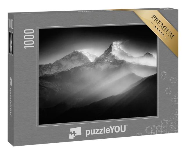 Puzzle 1000 Teile „Majestätische Annapurna Berge, schwarz-weiß“