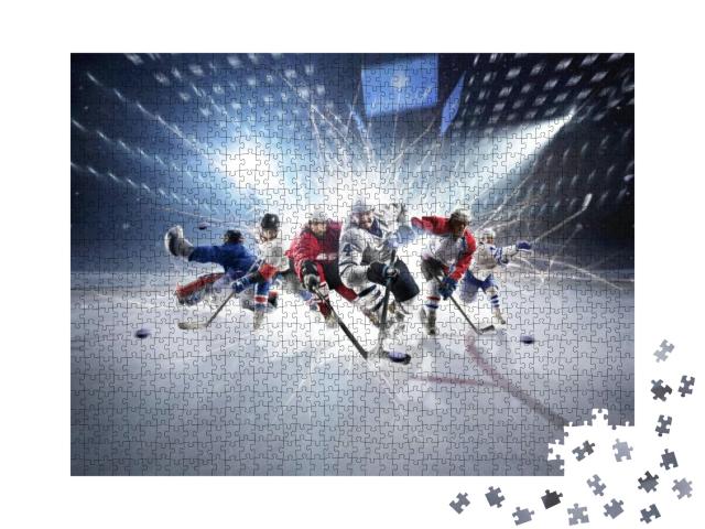 Puzzle 1000 Teile „Collage aus Eishockeyspielern in Aktion“