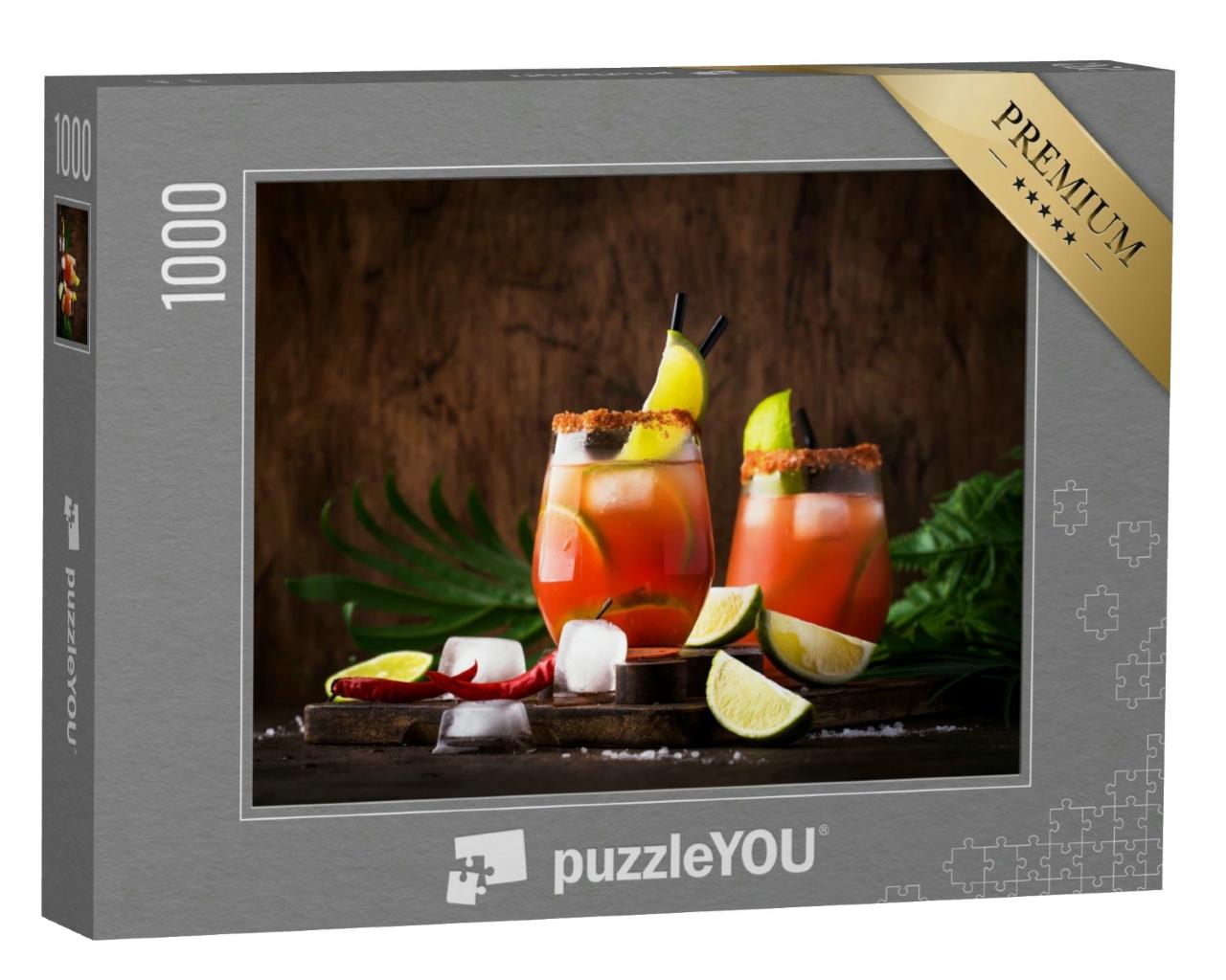 Puzzle 1000 Teile „Michelada: alkoholischer Cocktail mit Bier, Limettensaft, Tomatensaft aus Mexiko“