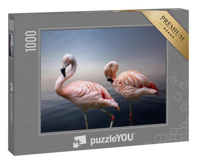 Puzzle 1000 Teile „Nahaufnahme von zwei amerikanischen Flamingos“