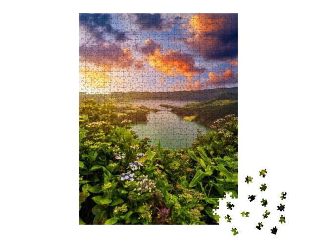 Puzzle 1000 Teile „Lagune der Sieben Städte, São Miguel Insel, Azoren, Portugal“
