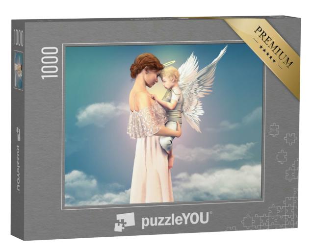 Puzzle 1000 Teile „Porträt einer Frau mit einem Kind, Engel“