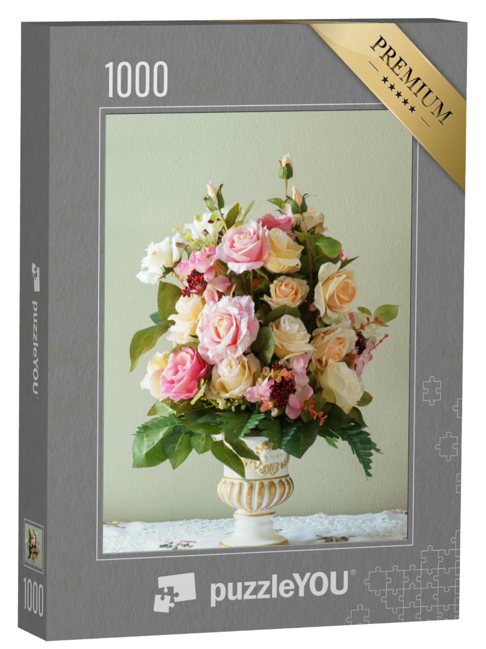 Puzzle 1000 Teile „Blume in der Vase auf braunem Hintergrund“