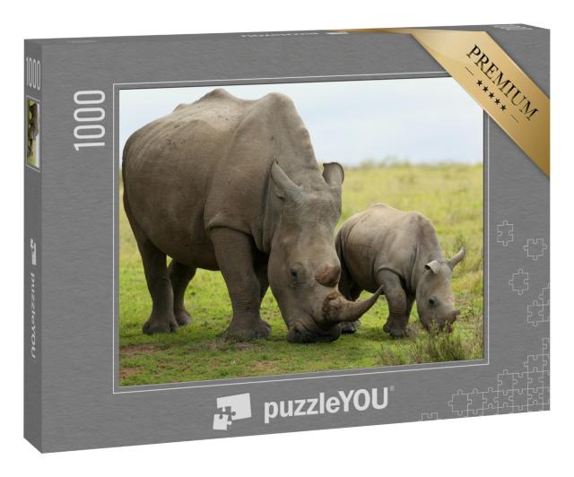 Puzzle 1000 Teile „Nahaufnahme eines weiblichen Nashorns mit Kalb, Südafrika“