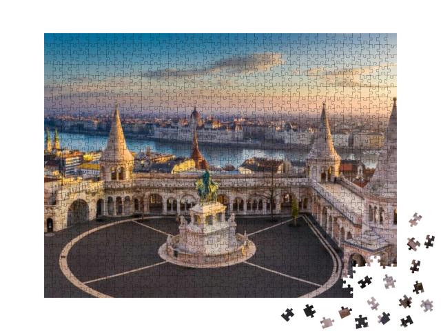 Puzzle 1000 Teile „Die berühmte Fischerbastei im Sonnenaufgang, Budapest, Ungarn“