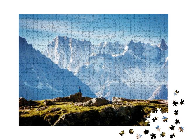 Puzzle 1000 Teile „Blick auf den Mont-Blanc-Gletscher mit dem Lac Blanc, Frankreich“