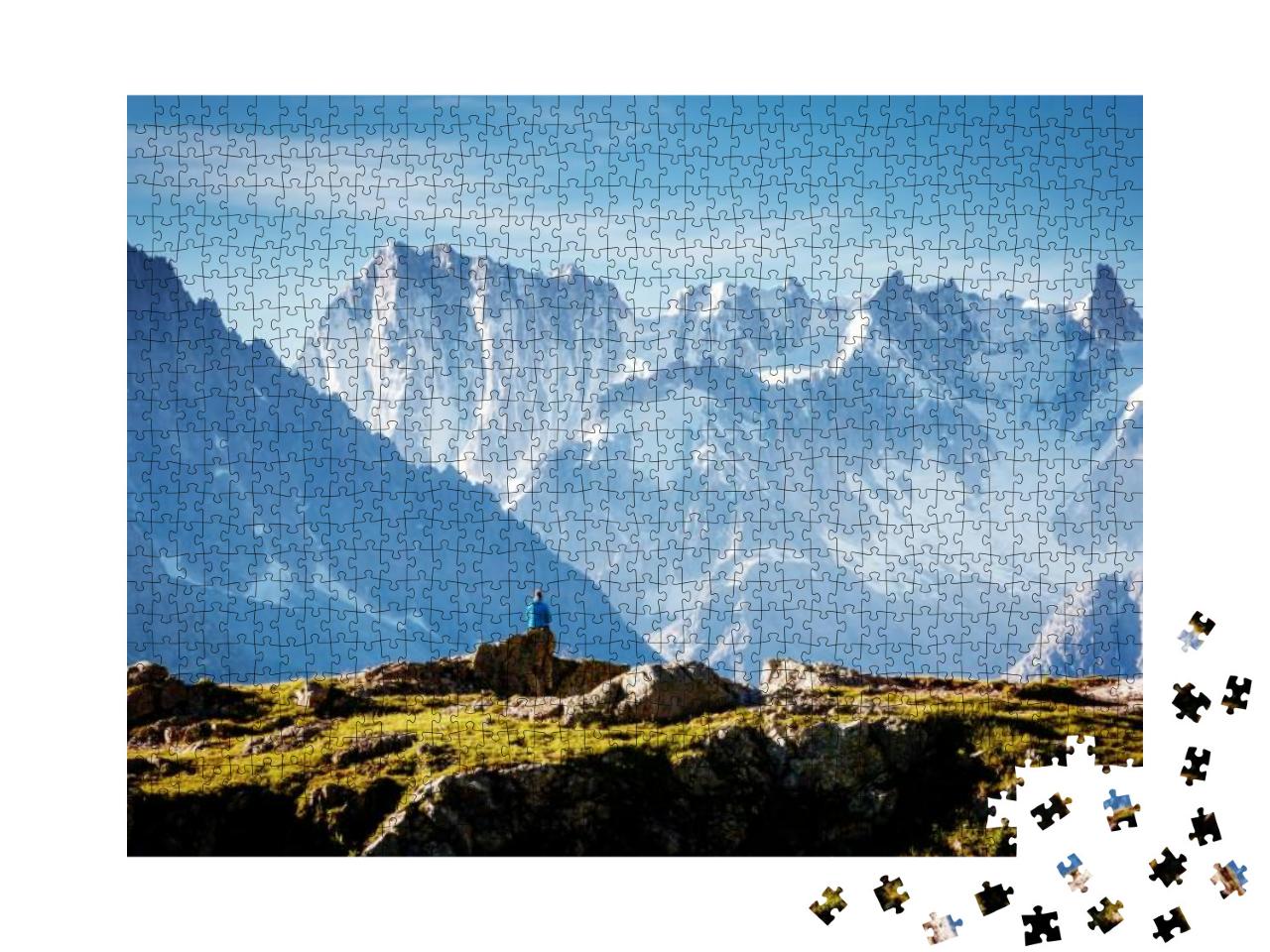 Puzzle 1000 Teile „Blick auf den Mont-Blanc-Gletscher mit dem Lac Blanc, Frankreich“