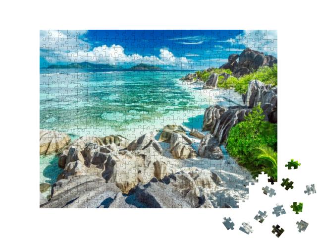 Puzzle 500 Teile „Anse Source D'Argent - Der schönste Strand der Seychellen“