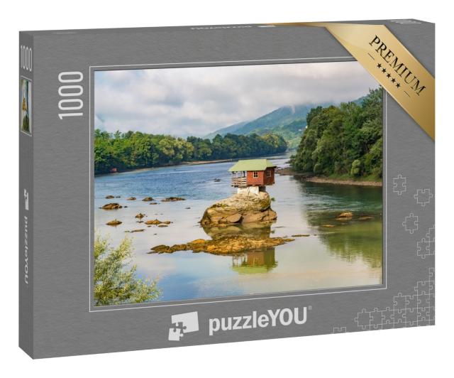 Puzzle 1000 Teile „Haus im Fluss Drina bei Bajina Basta, Serbien“