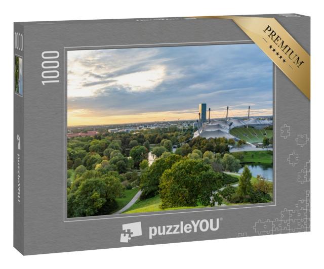 Puzzle 1000 Teile „Sonnenuntergang über dem Olympiastadtion in München“