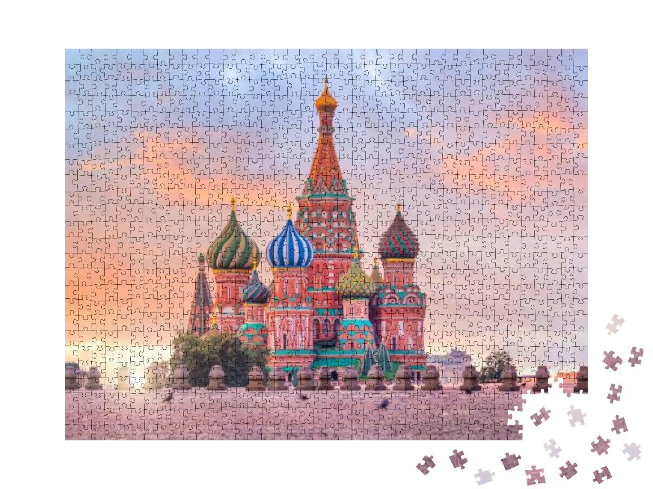 Puzzle 1000 Teile „Basilius-Kathedrale bei Sonnenaufgang, Moskau“