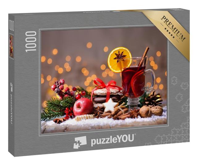 Puzzle 1000 Teile „Hausgemachter Weihnachtsglühwein mit Orangen und Gewürzen“