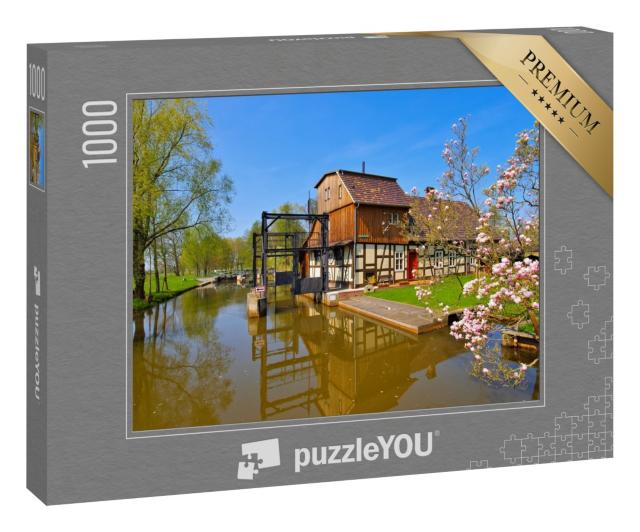 Puzzle 1000 Teile „Radduschmühle, Spreewald im Frühling, Brandenburg“