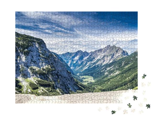 Puzzle 1000 Teile „Panoramablick auf das Karwendeltal, Österreichische Alpen“