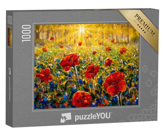 Puzzle 1000 Teile „Illustration: Rote Mohnblumen auf dem Feld“