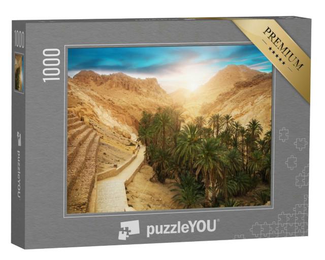 Puzzle 1000 Teile „Blick auf Berg Oase Chebika, Sahara-Wüste, Tunesien, Afrika“