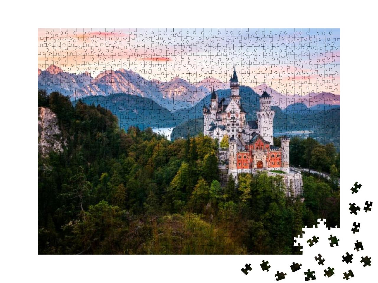 Puzzle 1000 Teile „Alpenpanorama mit Schloss Neuschwanstein bei Sonnenaufgang, Bayern“