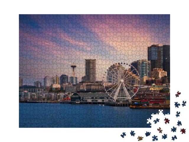 Puzzle 1000 Teile „Downtown Seattle - Skyline mit Riesenrad“