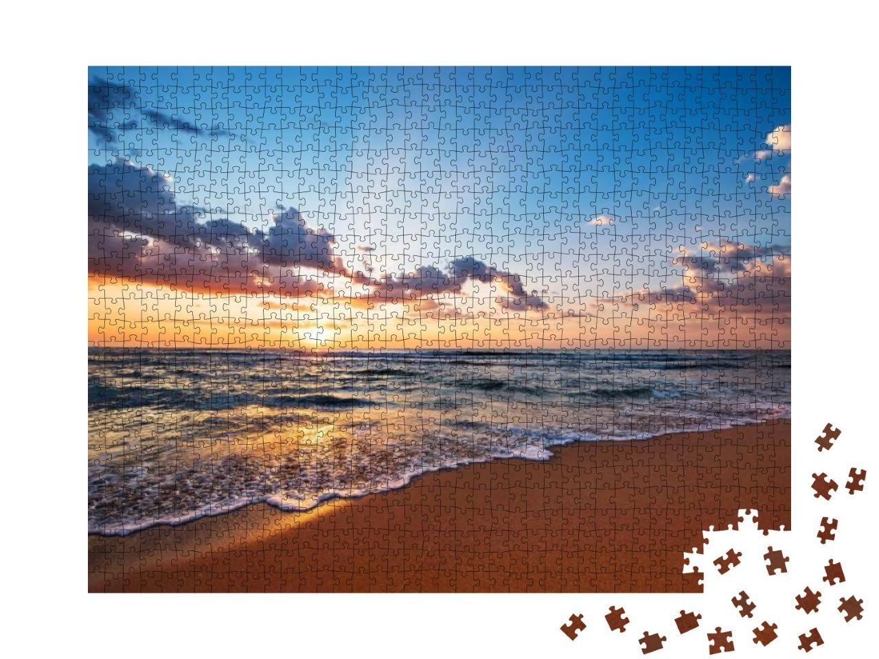 Puzzle 1000 Teile „Sonnenaufgang am Meer, Strand, Wellen“