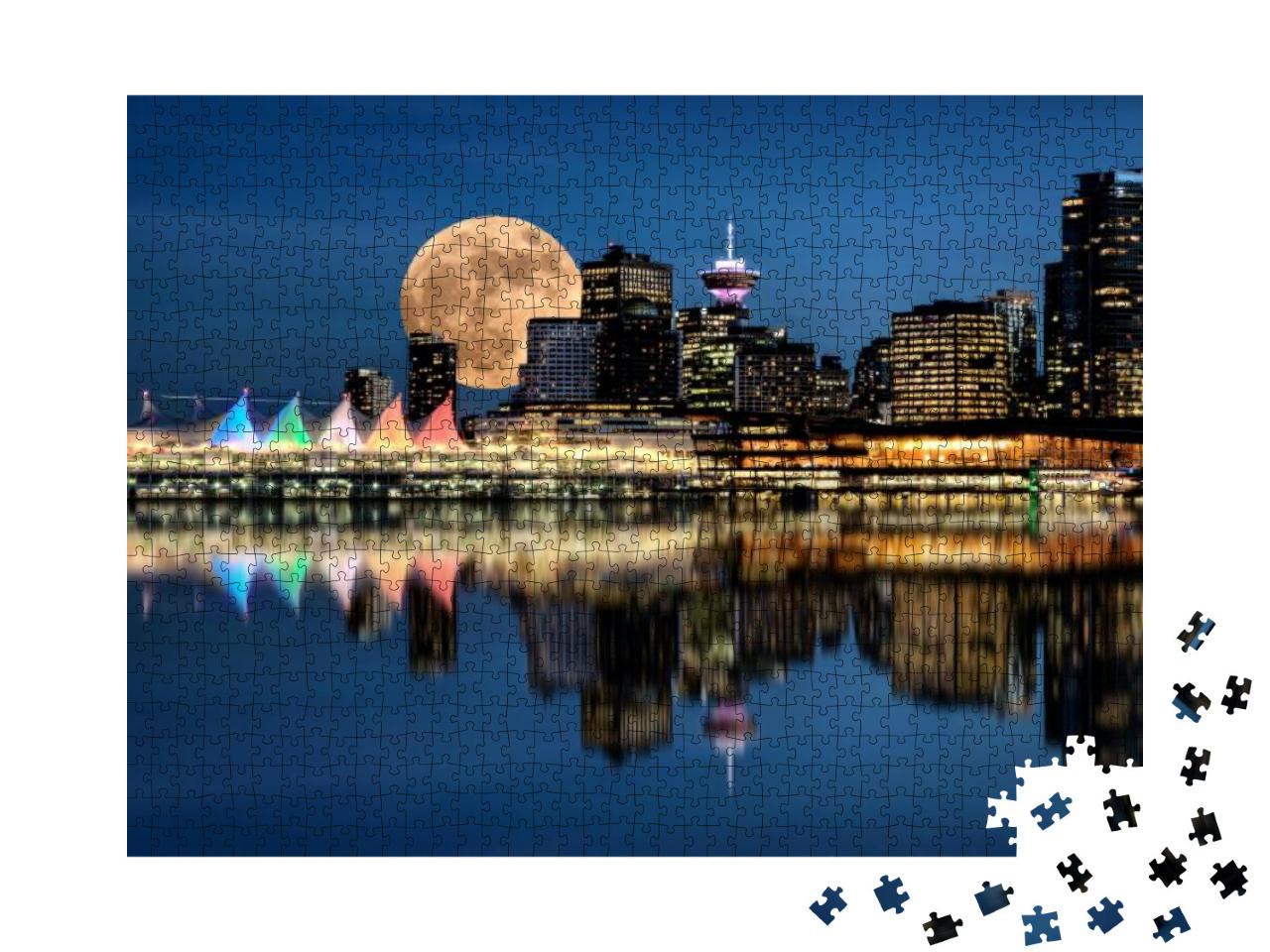 Puzzle 1000 Teile „Vancouver, Kanada, bei Vollmond, Stanley Park in der Nacht“