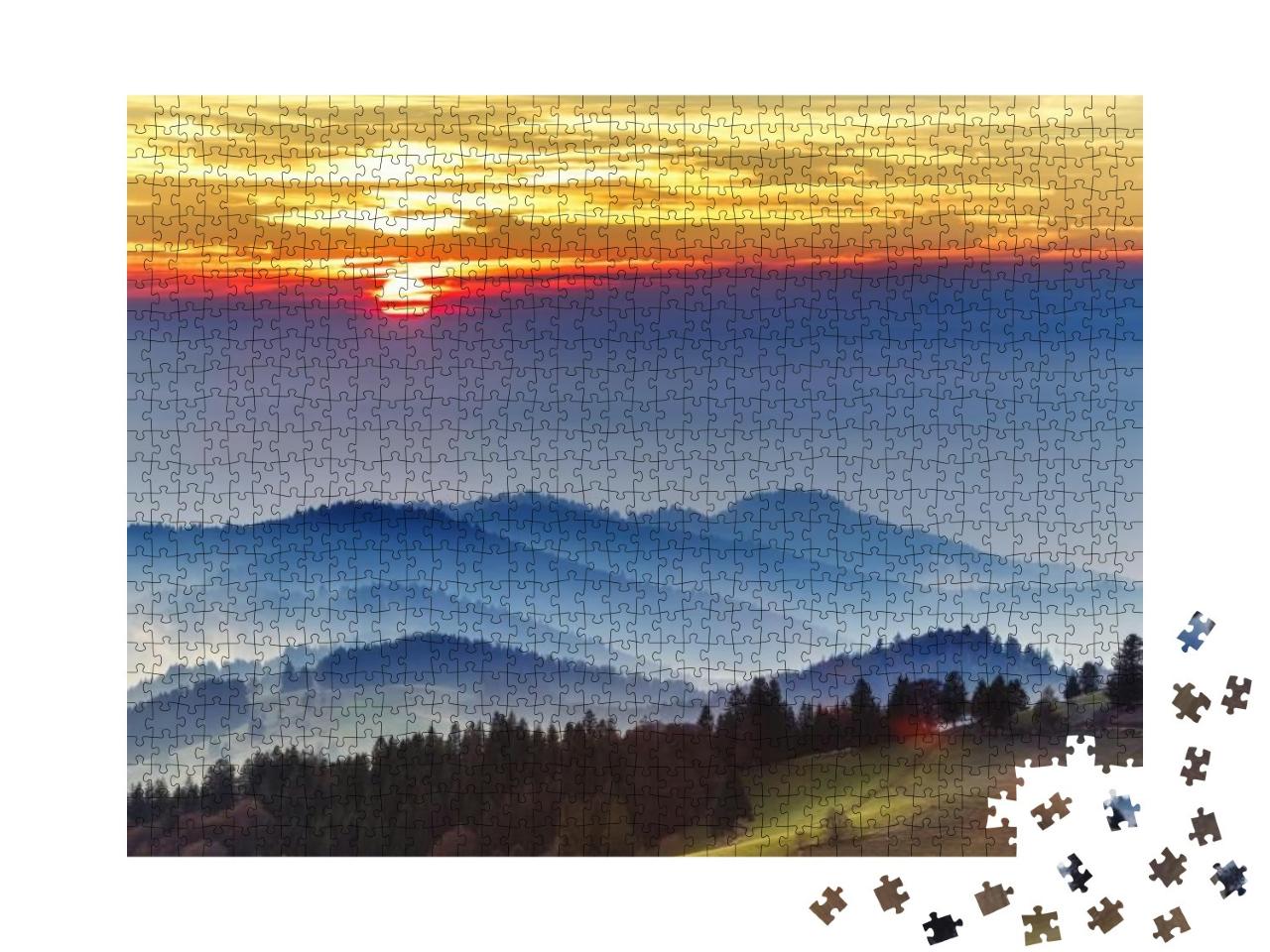 Puzzle 1000 Teile „Sonnenuntergang über dem Schwarzwald, Deutschland“