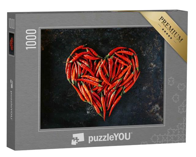 Puzzle 1000 Teile „Rote Chilischoten: Herzform für Valentinstag“