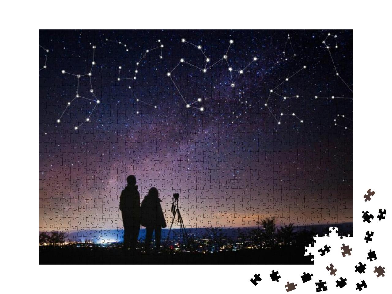 Puzzle 1000 Teile „Menschen beobachten Sterne am Nachthimmel“