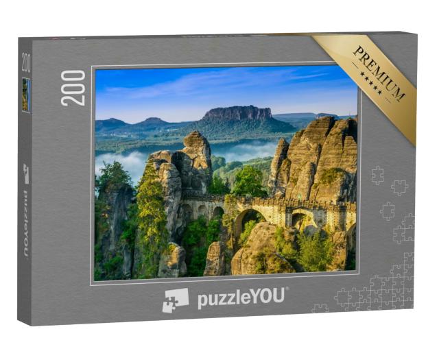 Puzzle 200 Teile „Sonnenaufgang an der Bastei in der Sächsischen Schweiz, Deutschland“