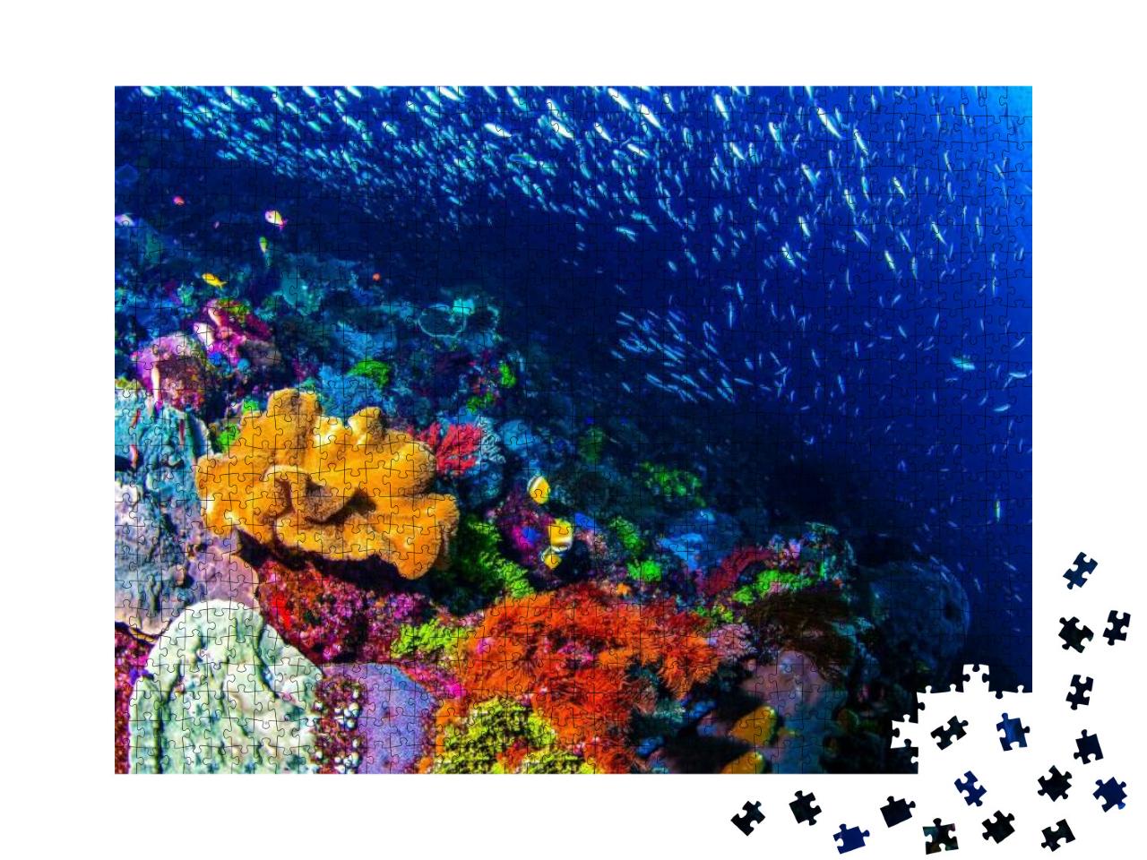 Puzzle 1000 Teile „Atemberaubendes buntes Korallenriff, schöne Unterwasserlandschaft“