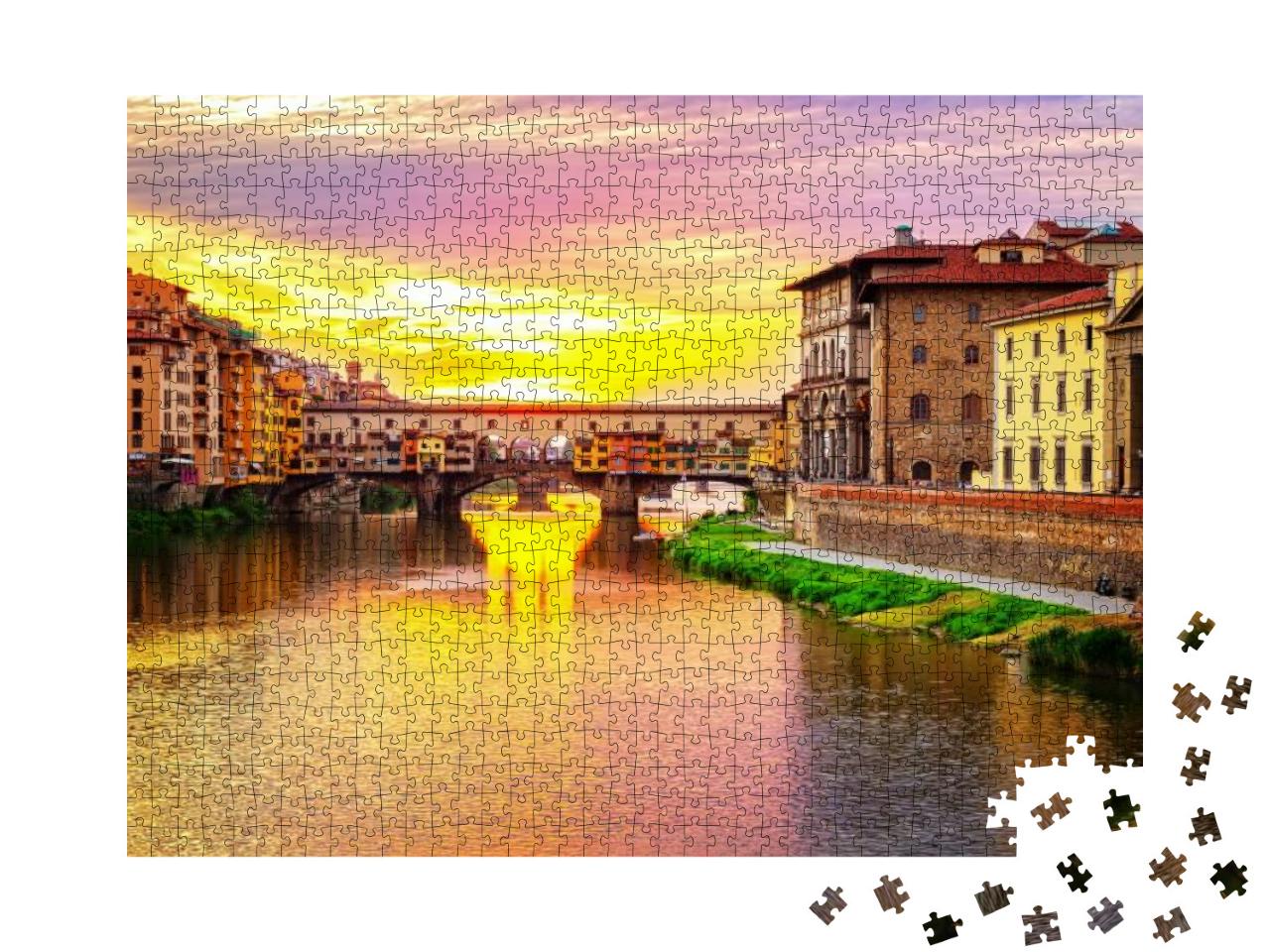 Puzzle 1000 Teile „Stadtbild von Florenz mit Brücke Ponte Vecchio, Italien“