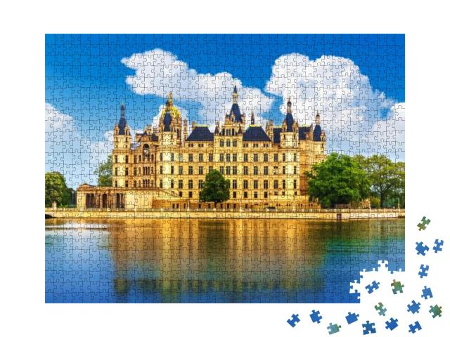 Puzzle 1000 Teile „Sommerliche Aussicht auf das alte Schloss in Schwerin, Mecklenburg-Vorpommern“