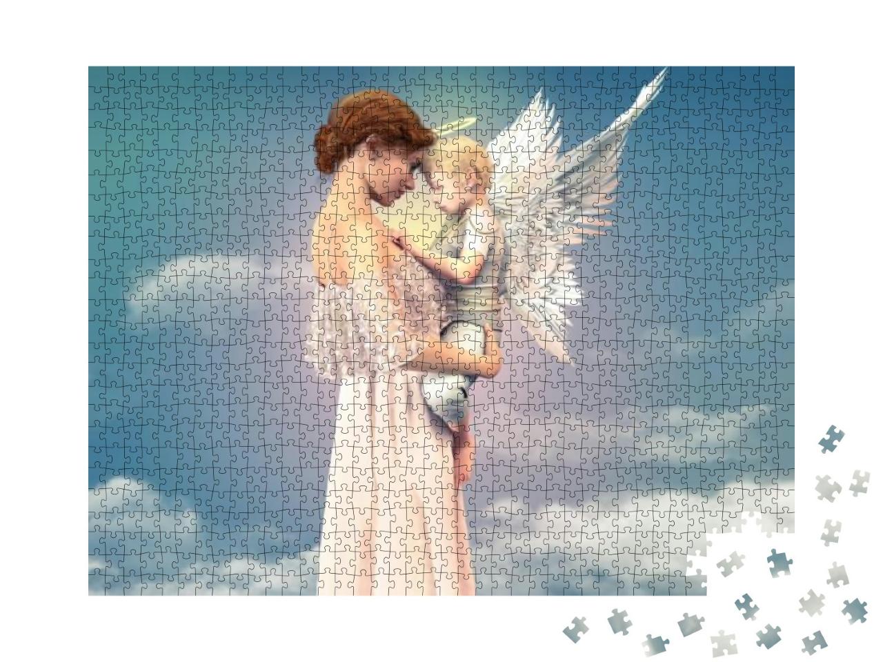 Puzzle 1000 Teile „Porträt einer Frau mit einem Kind, Engel“