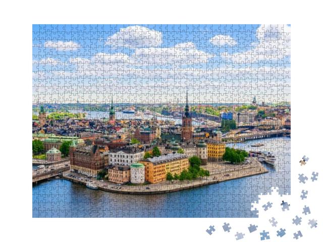 Puzzle 1000 Teile „Vogelperspektive: Luftbild vom Rathausturm in Stockholm, Schweden“