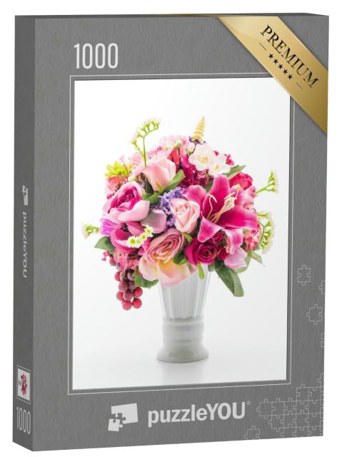 Puzzle 1000 Teile „Schöner Blumenstrauß, hübscher weißer Hintergrund“