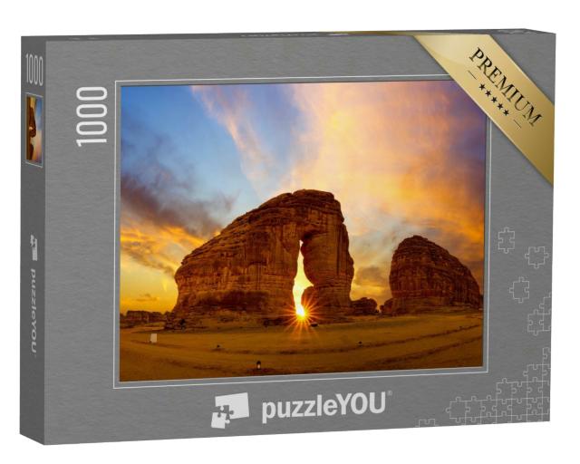 Puzzle 1000 Teile „Beeindruckender Elefantenfelsen im Sonnenuntergang, Al Ula, Saudi-Arabien“