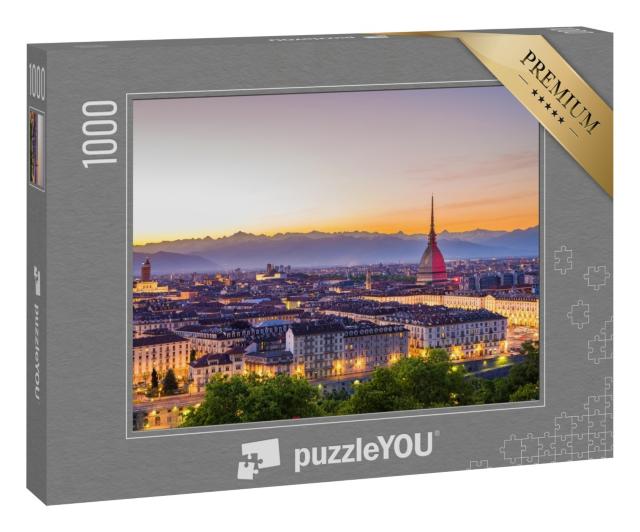Puzzle 1000 Teile „Skyline von Turin in Italien, Stadtbild bei Sonnenuntergang“