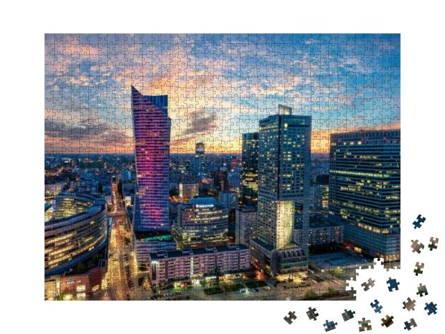 Puzzle 1000 Teile „Wolkenkratzer von Warschau bei Sonnenuntergang, Polen“