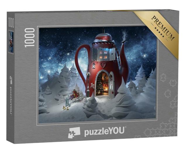 Puzzle 1000 Teile „Digitale Kunst: Ein Teekannen-Haus zur Weihnachtszeit“