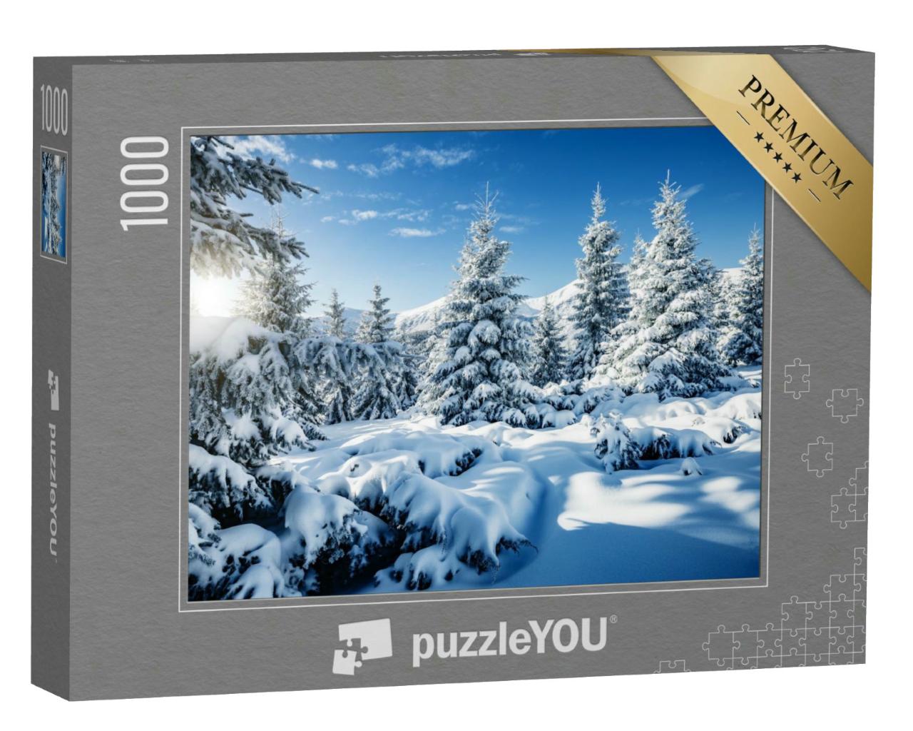 Puzzle 1000 Teile „Majestätische, schneebedeckte Fichten im Karpaten-Nationalpark, Ukraine“