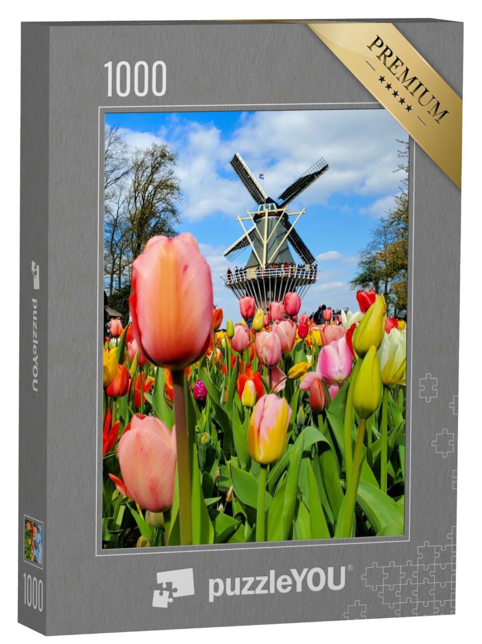 Puzzle 1000 Teile „Windmühle im Tulpenfeld, Niederlande“