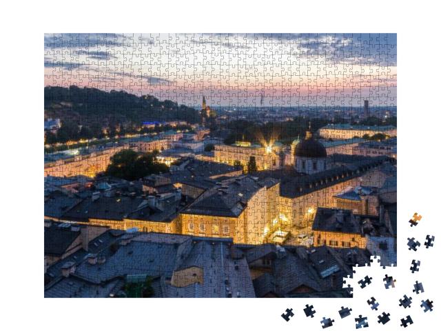 Puzzle 1000 Teile „Skyline der Stadt Salzburg, Luftaufnahme des Mozart-Wohnhauses, Österreich“