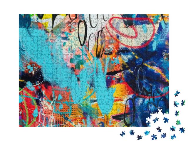 Puzzle 1000 Teile „Abstrakte Öl- und Acrylmalerei: Kreative Collage aus Papier und Puzzleteilen“