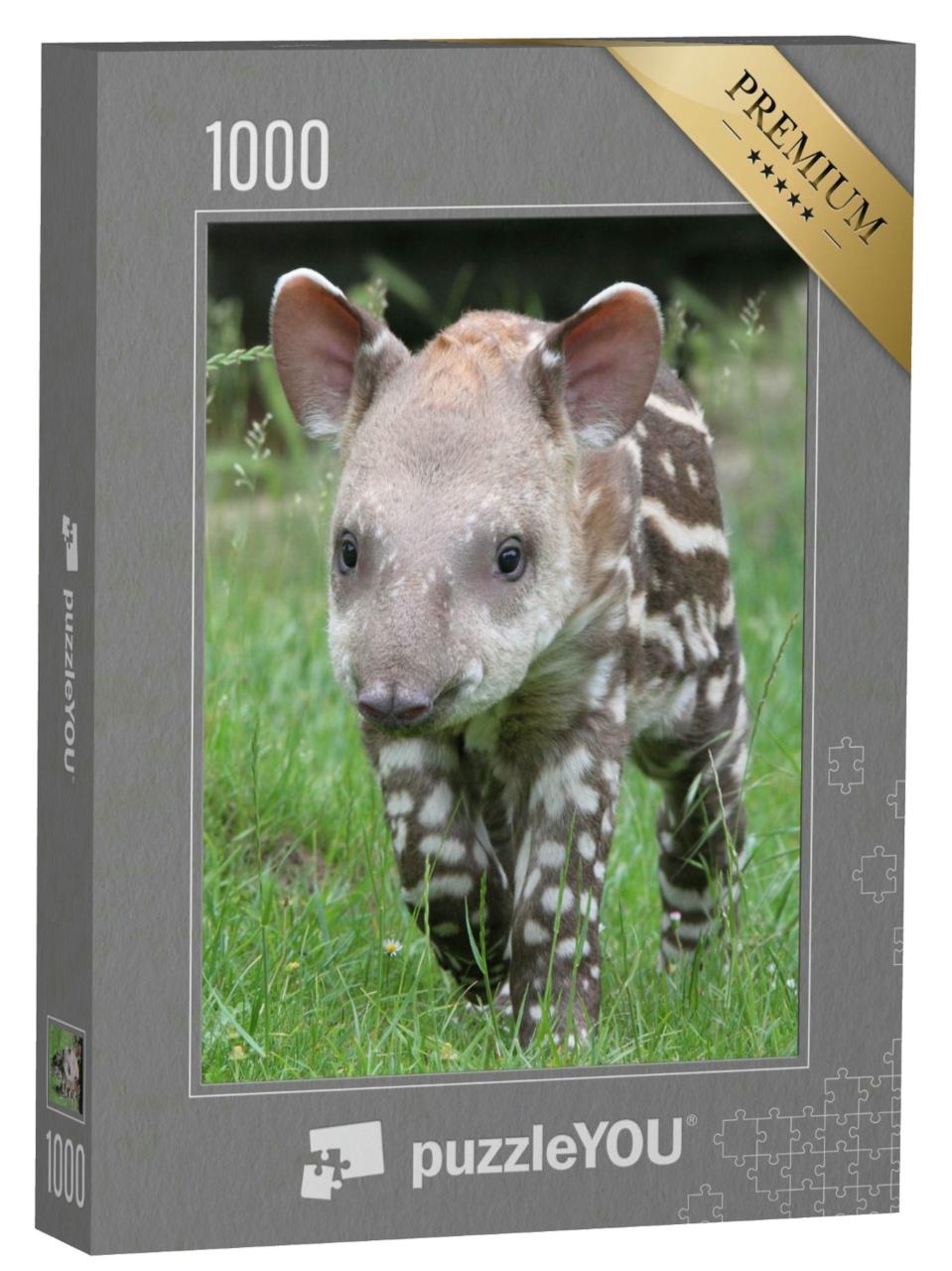 Puzzle 1000 Teile „Tapir im grünen Gras, geflecktes Fell“