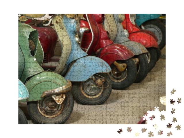 Puzzle 1000 Teile „Oldtimer-Roller in verschiedenen Farben, Detail“