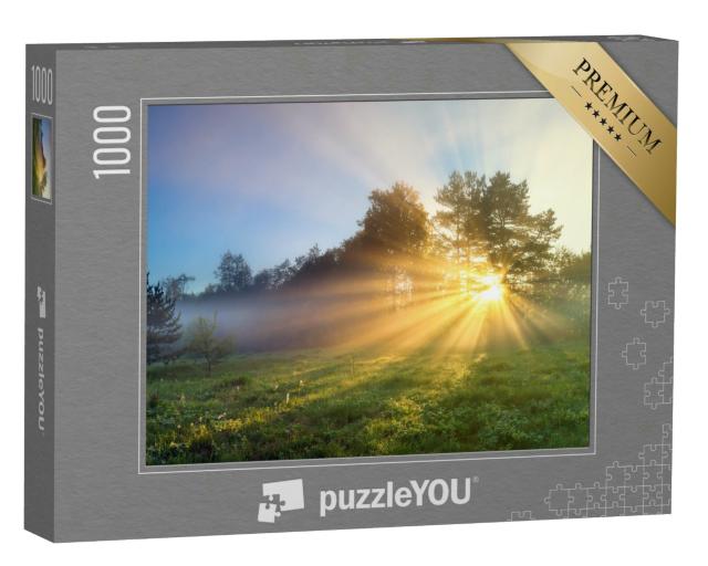 Puzzle 1000 Teile „Waldwiese im frischen Sonnenaufgang“